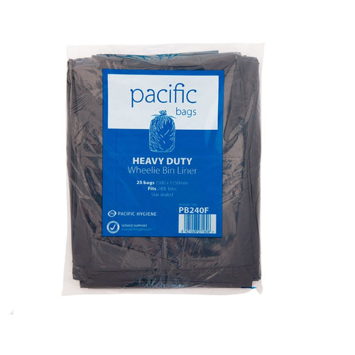 Heavy Duty Wheely Bin Liner Bags Black 240L Flat Pack